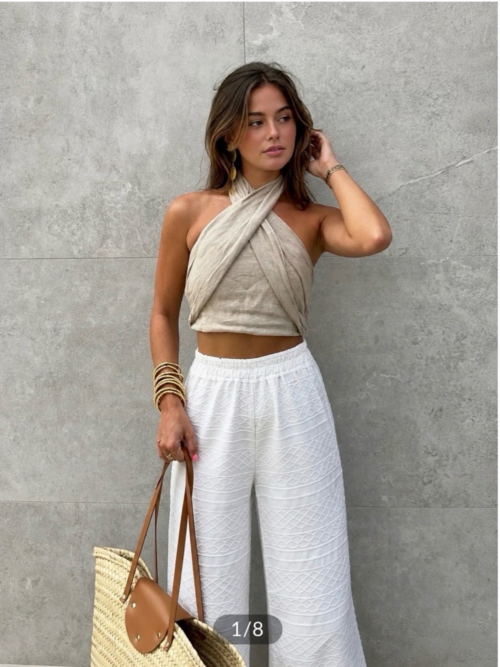 Commense Women’s Cream Halter Crop Top - Neutral Beige-M